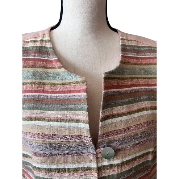 Coldwater Creek Pastel Striped Shell Button-Up Vest Multicolor Tapestry Fabric - Picture 4 of 7